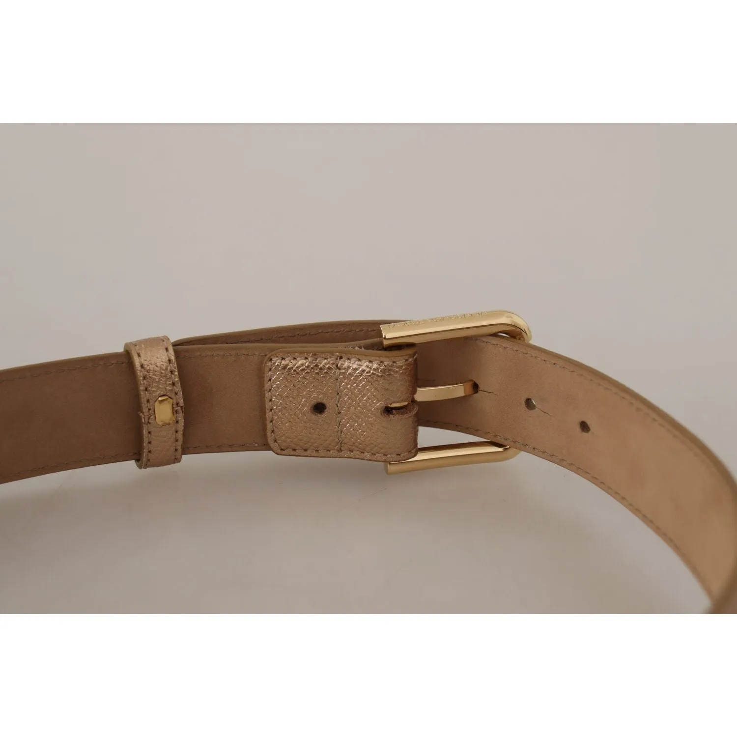 Dolce & Gabbana Chic Rose Gold Leather Belt with Logo Buckle