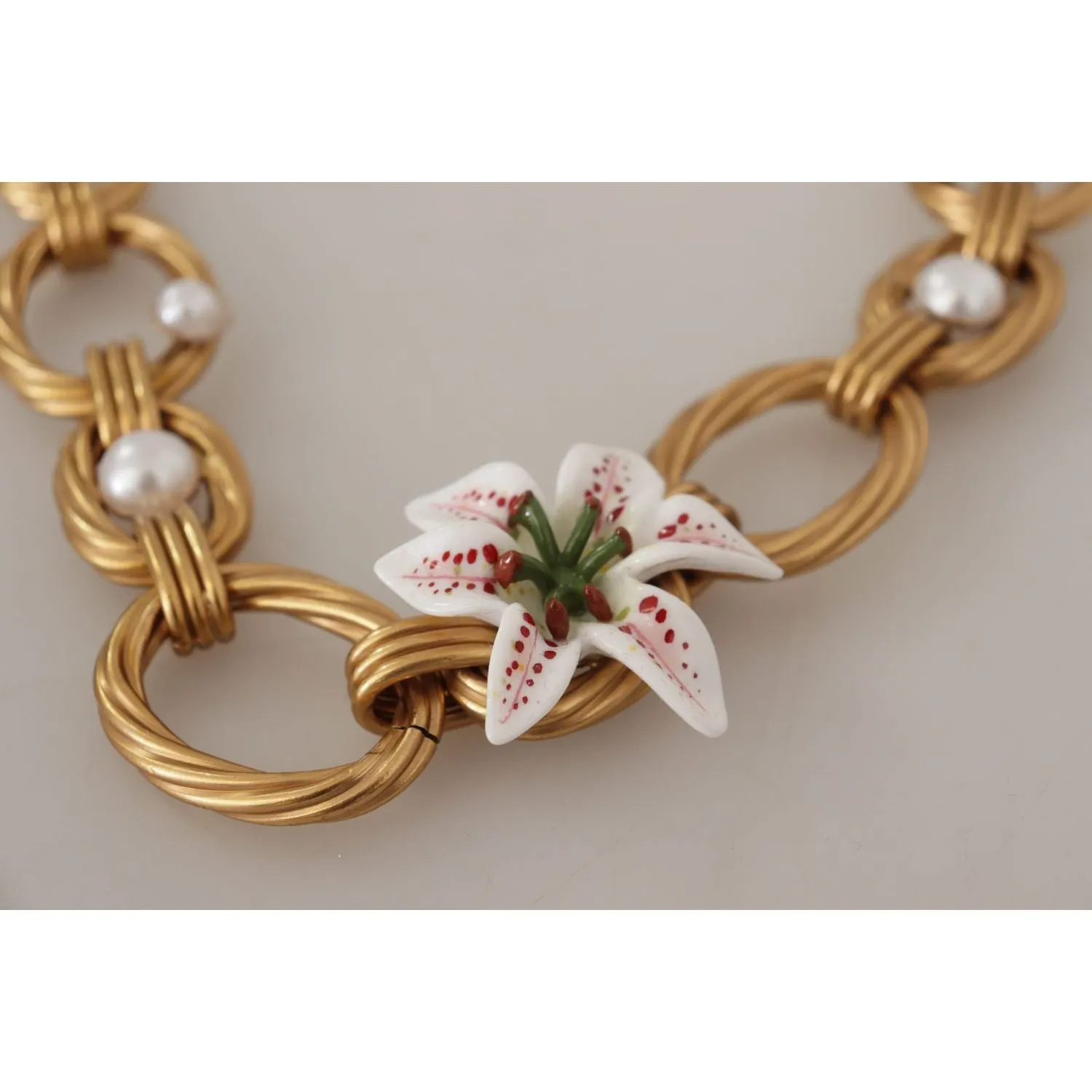 Dolce & Gabbana Elegant Gold Lilly Flower Pendant Necklace