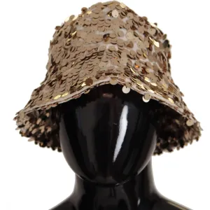 Dolce & Gabbana Elegant Sequined Gold Bucket Hat