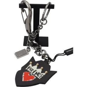 Dolce & Gabbana Elegant Silver and Black Designer Keychain