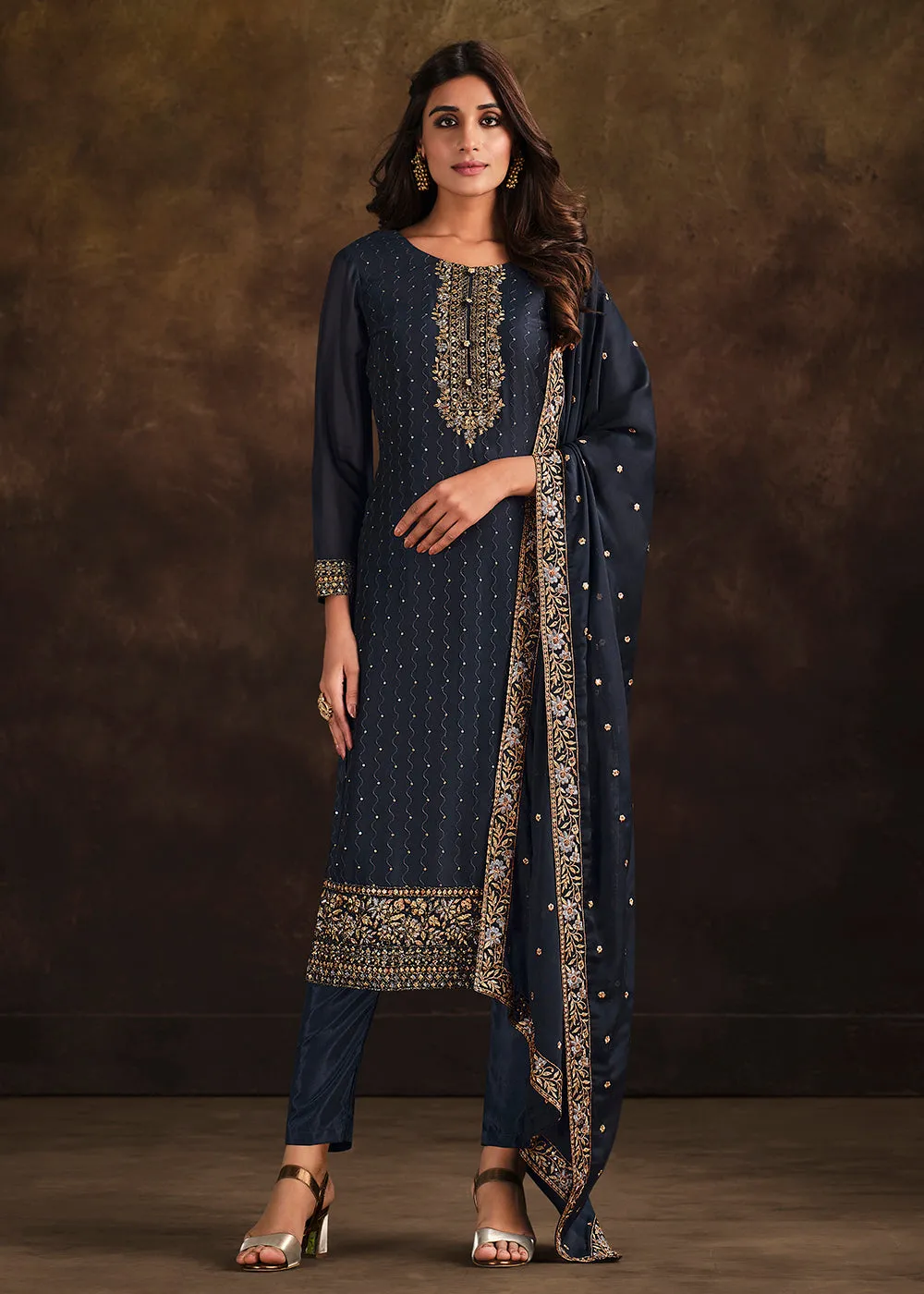 Fancy Georgette Charming Navy Blue Pakistani Style Salwar Suit