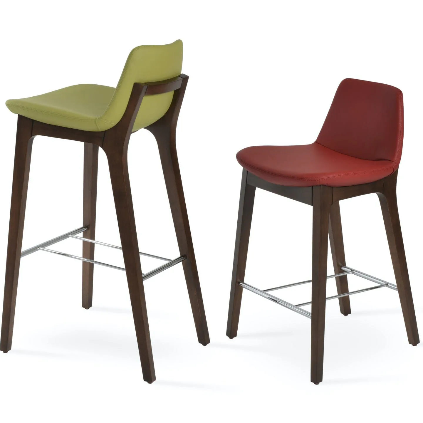 Green Leather Bar Stools Pera Wood