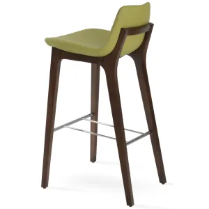 Green Leather Bar Stools Pera Wood