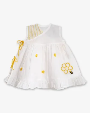 Honeycomb-Organic Cotton Hand Embroidered Girls Jhabla/Dress