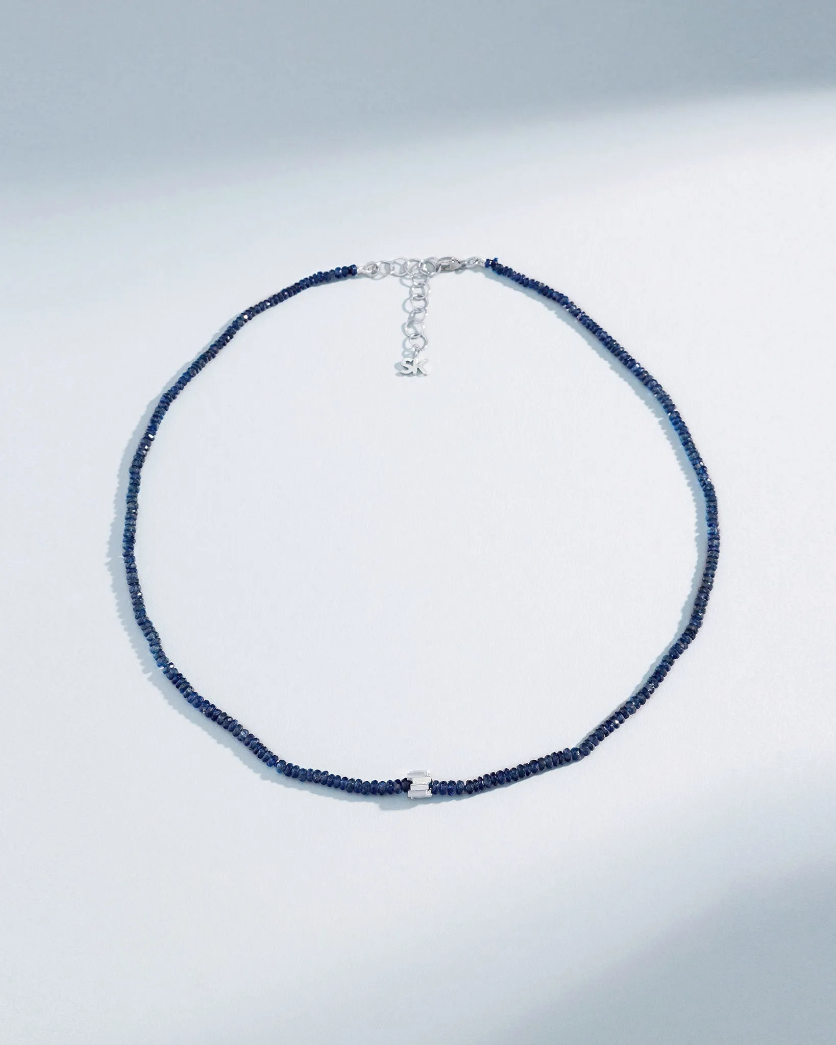 Infinite Beaded Dark Blue Sapphire & Mini Golden Rondelle Necklace