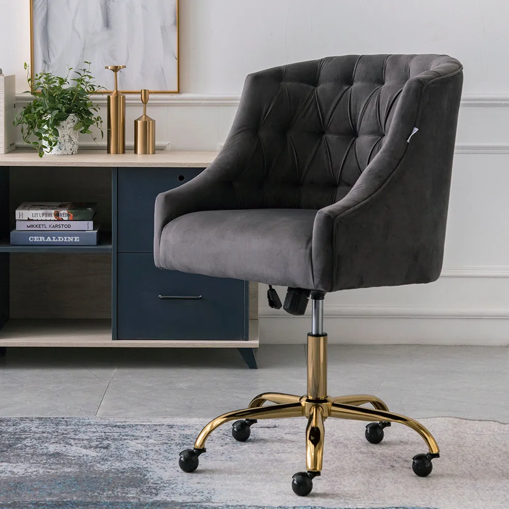 Large Size Velvet Office Chair Wingback Swivel Chair with Gold Base