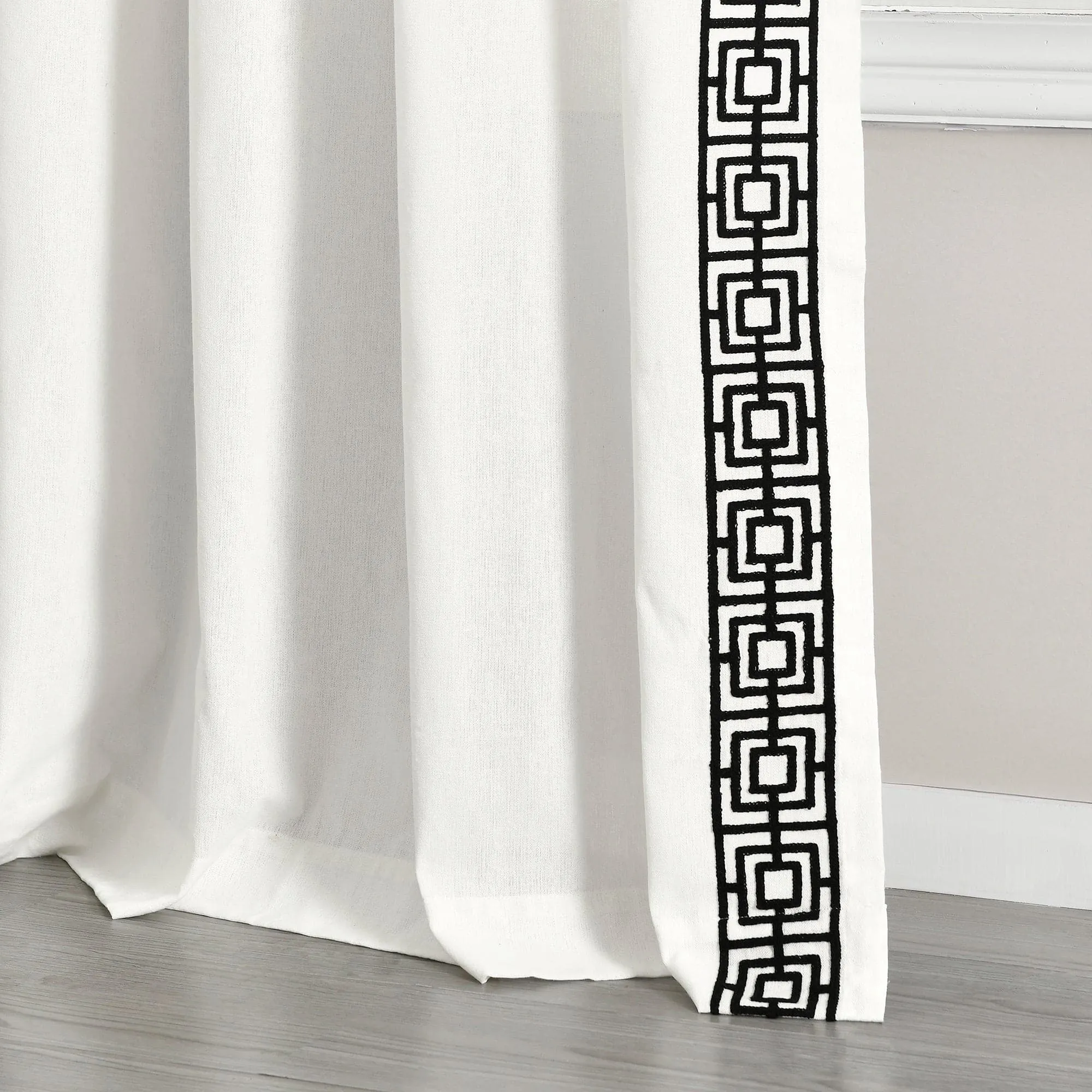 Luxury Modern Square Embroidery Border Window Curtain Panel