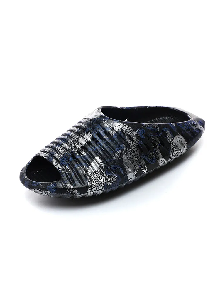 Men'S Flying Saucer Printed Beach Slides