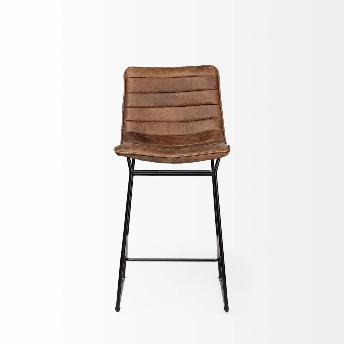 Meritt Bar Counter Stool Brown Leather | Black Metal