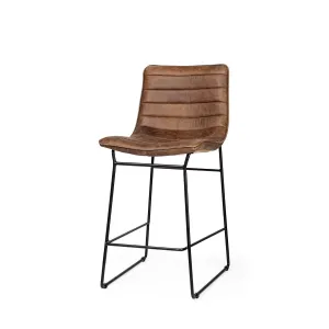 Meritt Bar Counter Stool Brown Leather | Black Metal