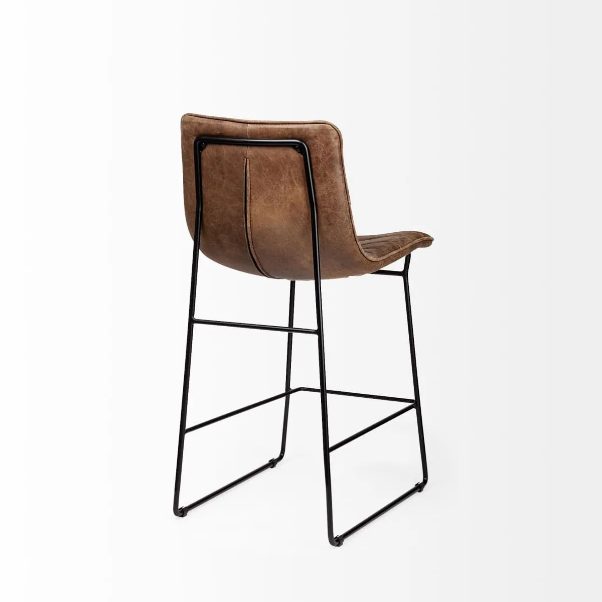 Meritt Bar Counter Stool Brown Leather | Black Metal