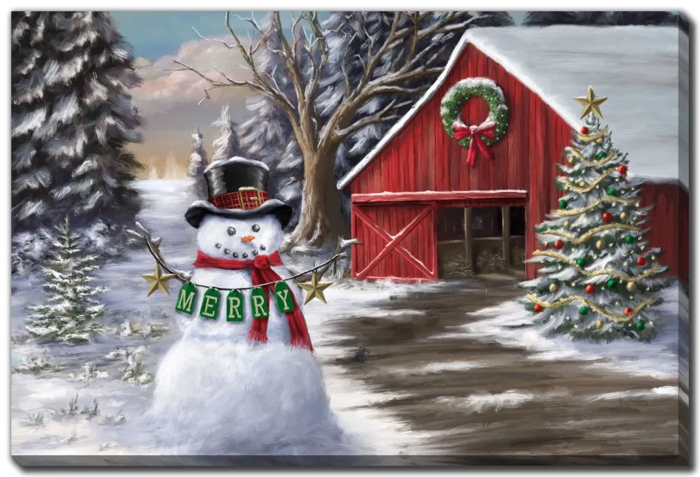 Merry Snowman Printed Canvas