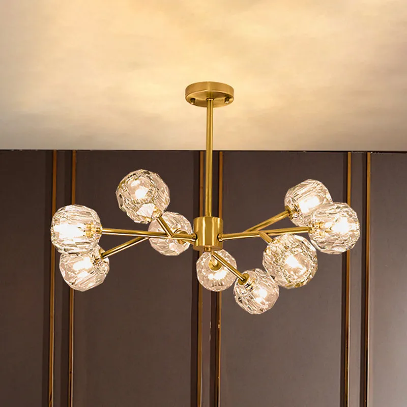 Modern Crystal Global Hanging Chandelier - 9-Light Brass Branch Pendant Lamp