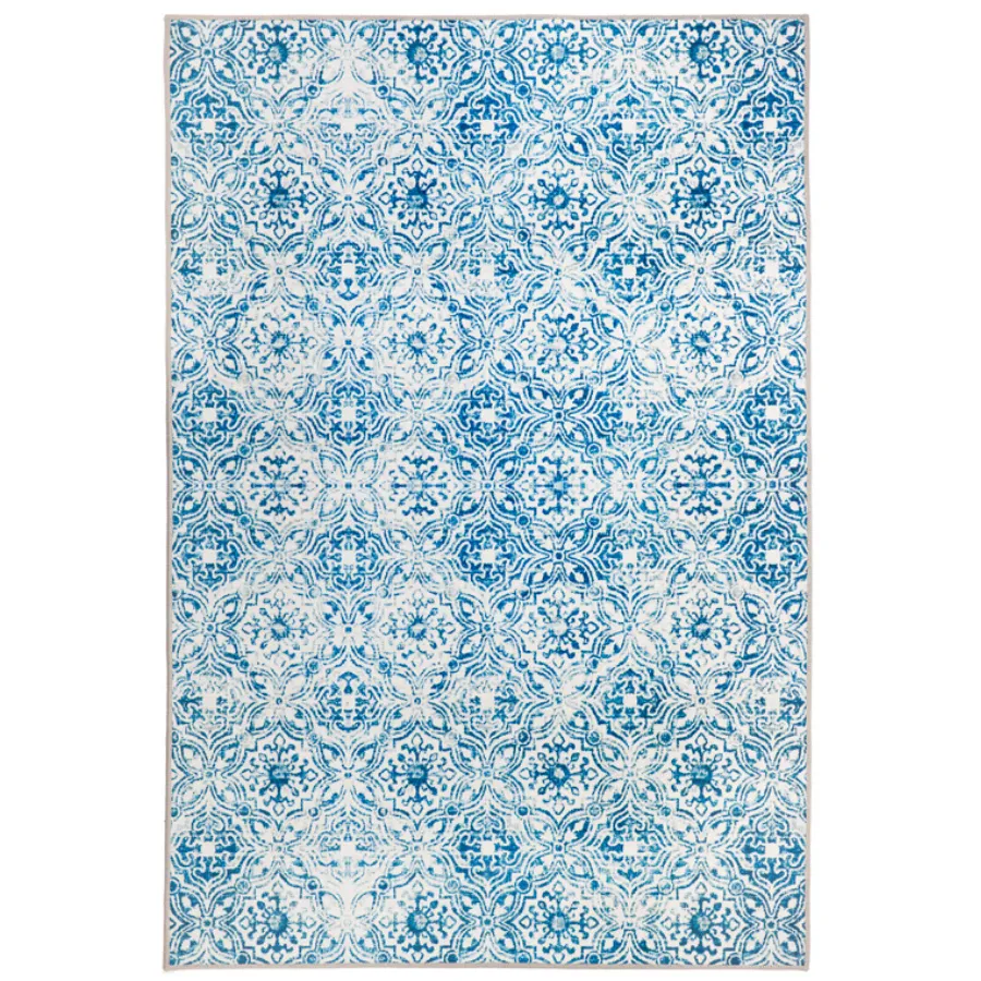 Mozaic Tiles Bohemian Blue Designer Non-Slip Large Rug