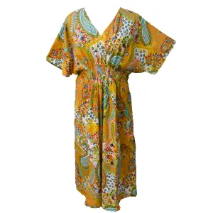 Mustard Paisley Cotton Smocked Maxi Dress Size 16-32 P204