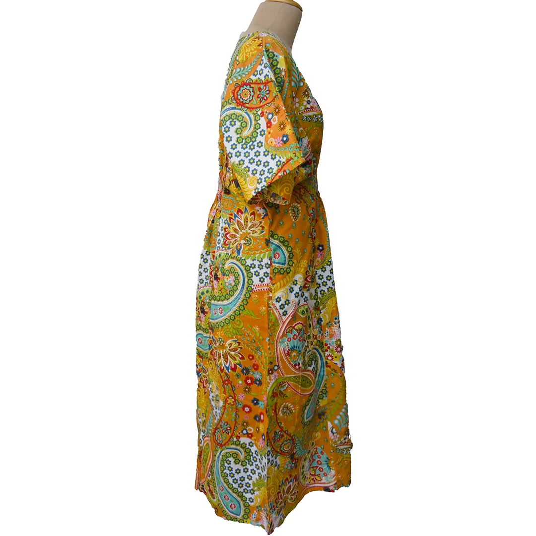 Mustard Paisley Cotton Smocked Maxi Dress Size 16-32 P204