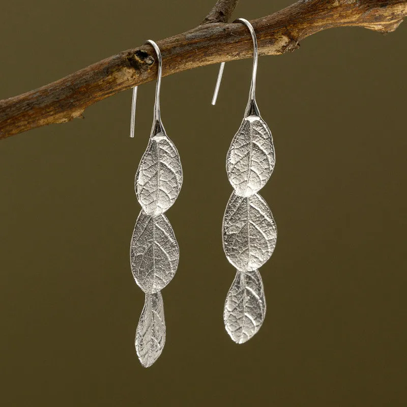 Natural Inspired S925 Sterling Silver Graceful Leaf Earrings