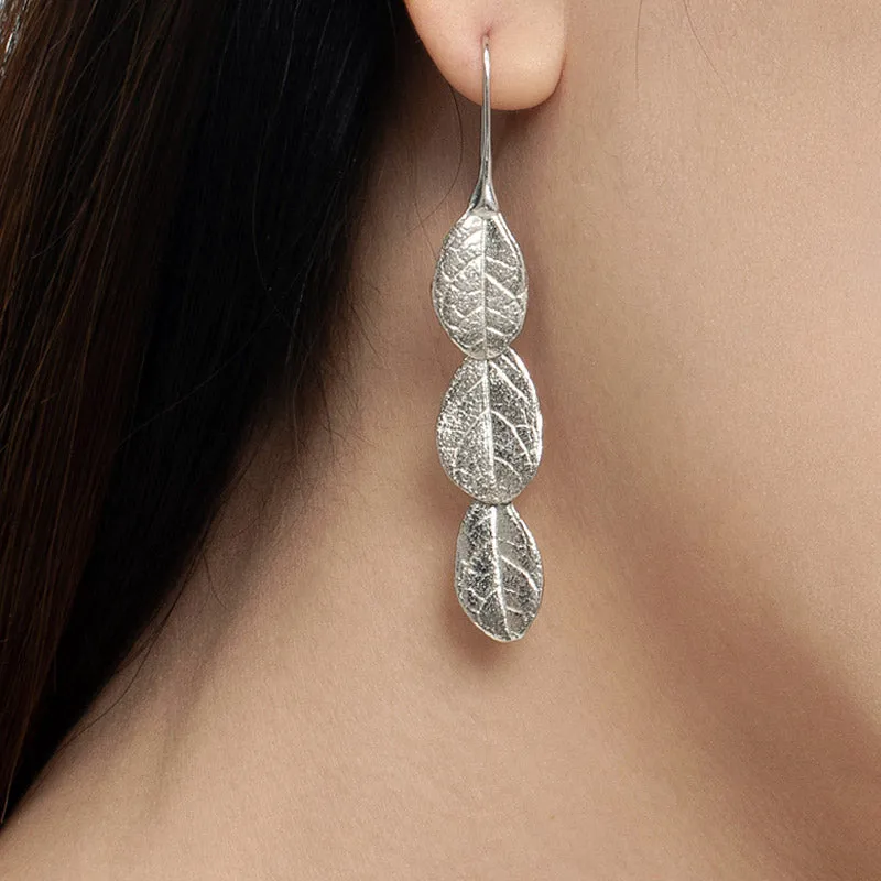 Natural Inspired S925 Sterling Silver Graceful Leaf Earrings