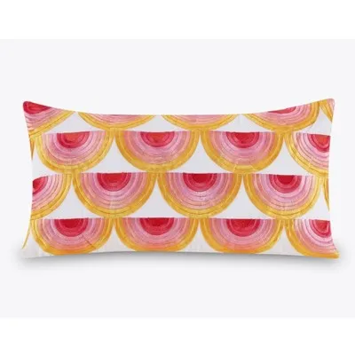 New - 12''x21'' Oblong Satin Stitch Embroidered Decorative Throw Pillow Yellow/Dark Pink/Light Pink - Trina Turk