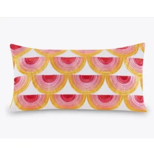 New - 12''x21'' Oblong Satin Stitch Embroidered Decorative Throw Pillow Yellow/Dark Pink/Light Pink - Trina Turk