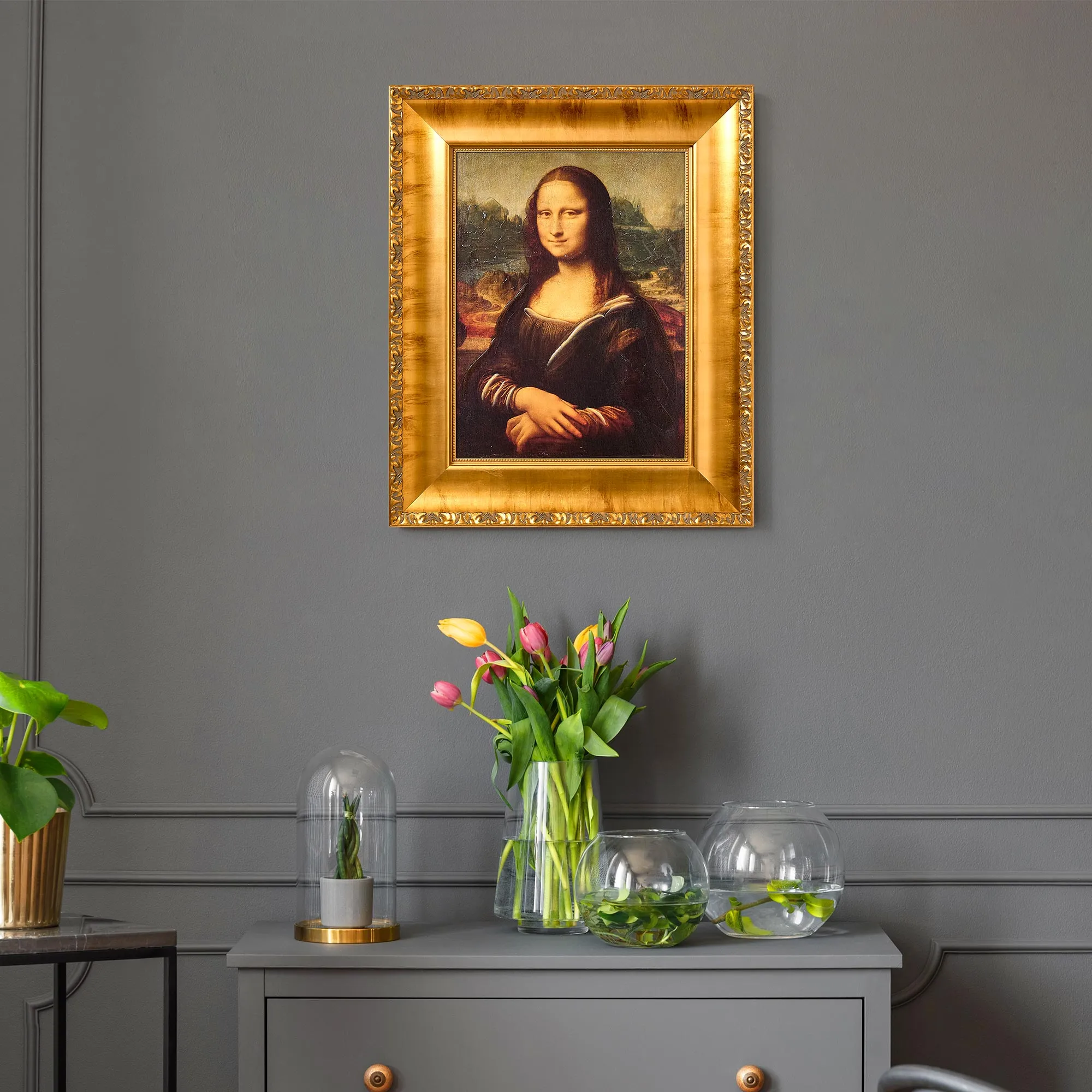 Ornate Framed Mona Lisa Canvas Print by Leonardo da Vinci 18.5" x 22.25"