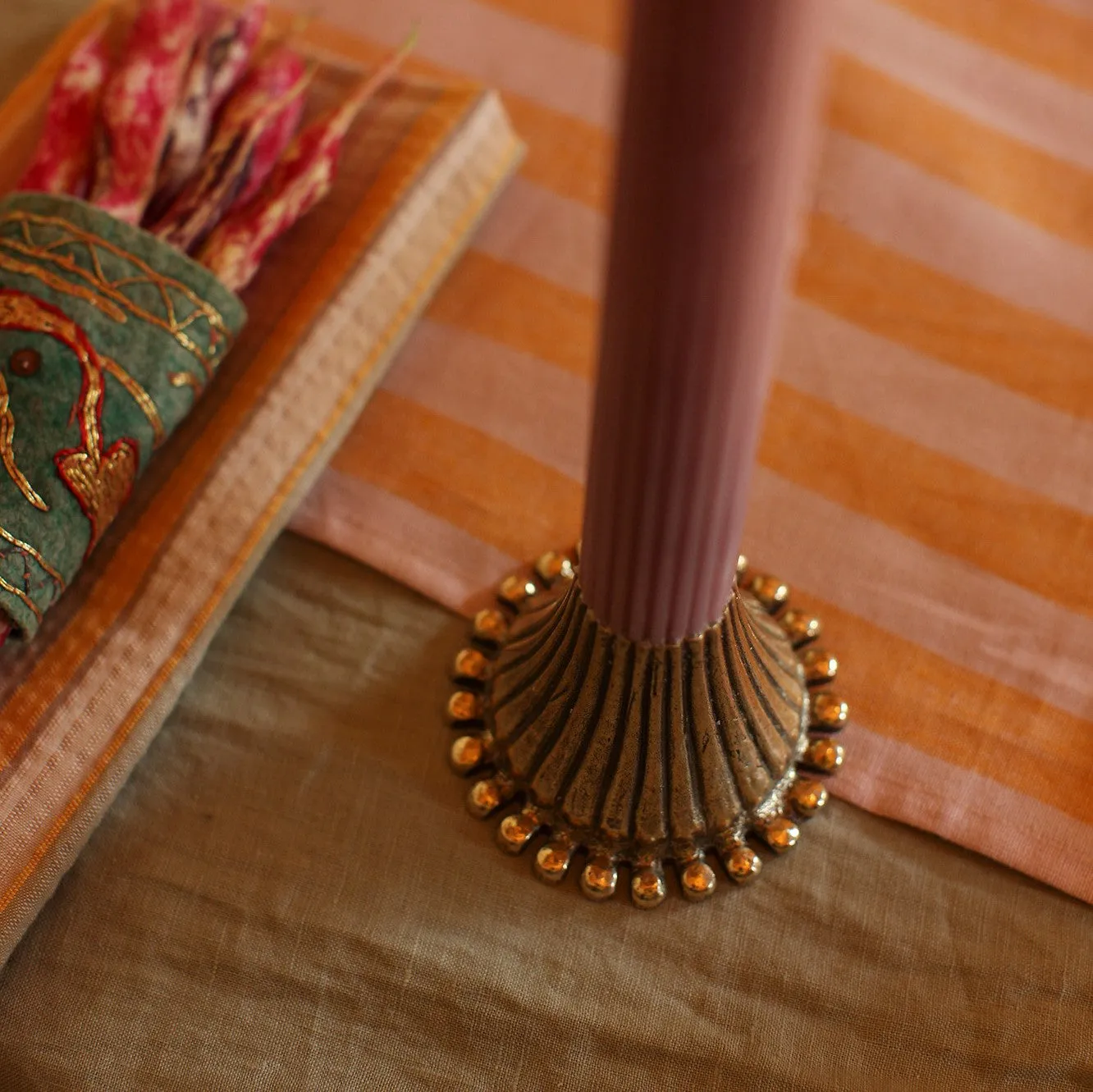 Pair of Ribbed Recycled Brass Candleholders