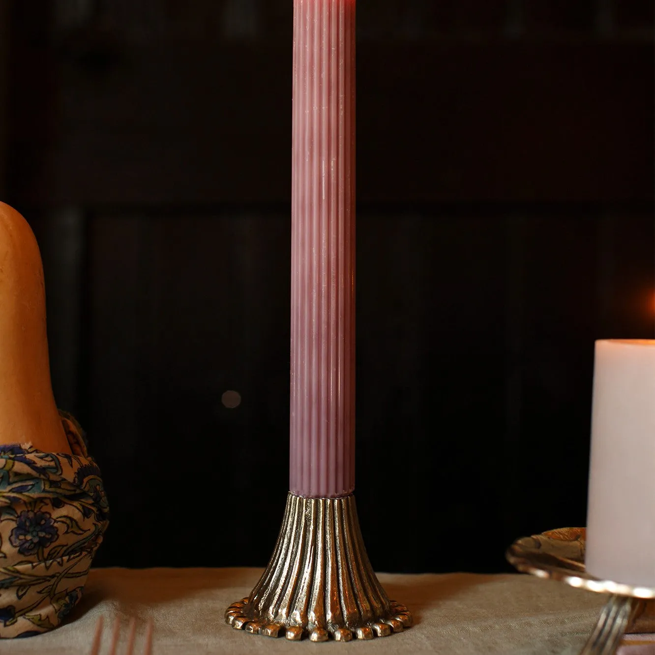 Pair of Ribbed Recycled Brass Candleholders