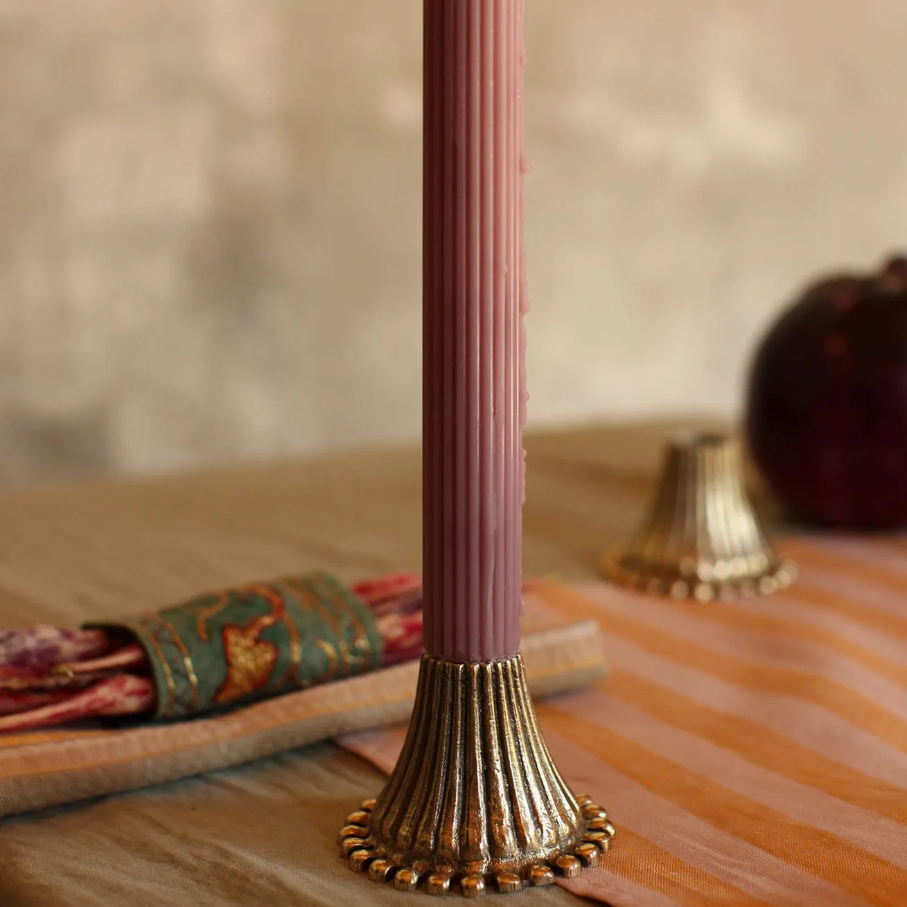 Pair of Ribbed Recycled Brass Candleholders