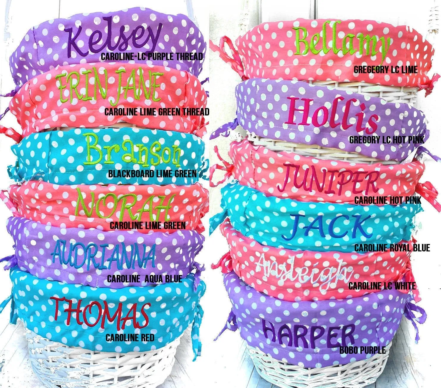 Personalized Easter Basket -Easter Baskets Folding Handle Polkadot Easter Basket Liner Blue Green Purple Pink For Boys Girls White Yellow