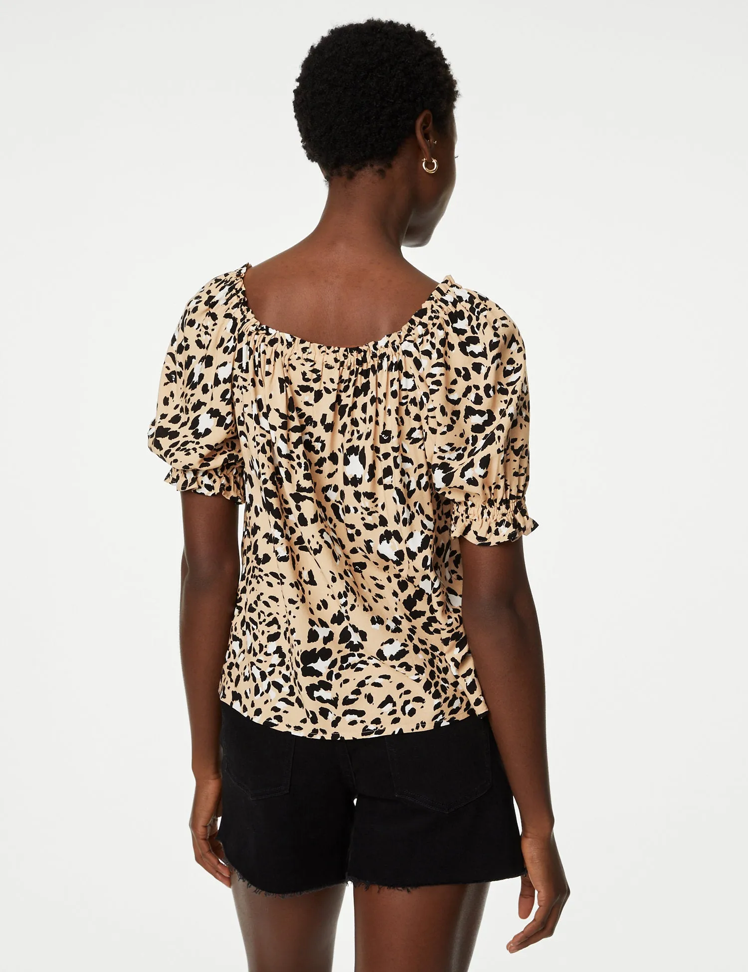 Printed Square Neck Puff Sleeve Top