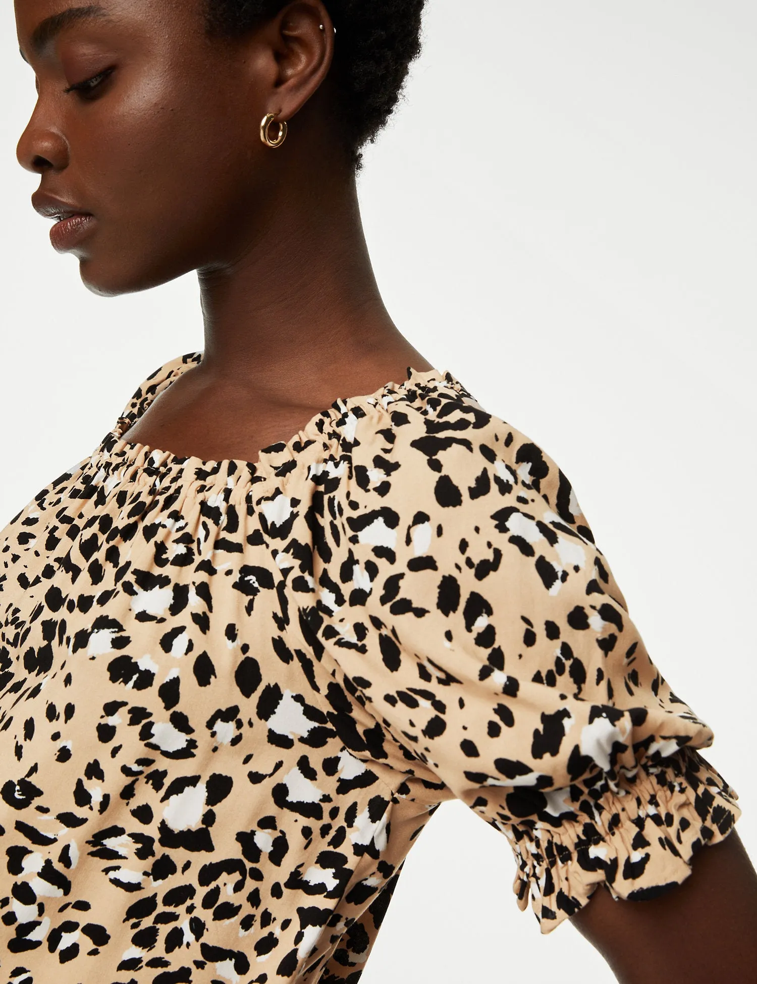 Printed Square Neck Puff Sleeve Top