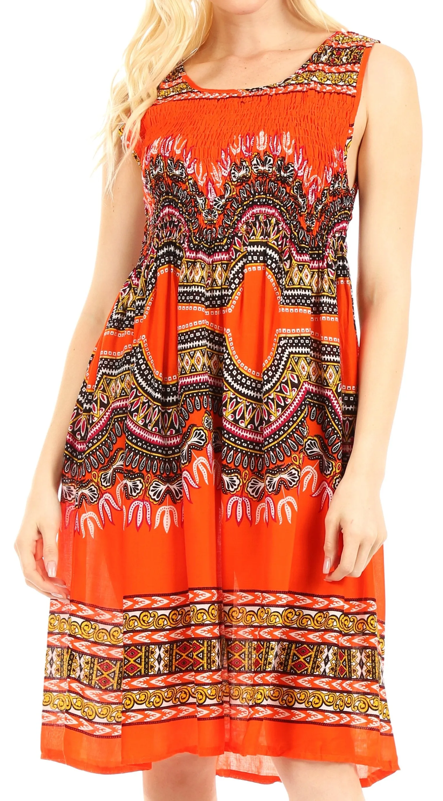 Sakkas Darcia Women's Casual Summer Cocktail Elastic Stretchy Dashiki Print Dress