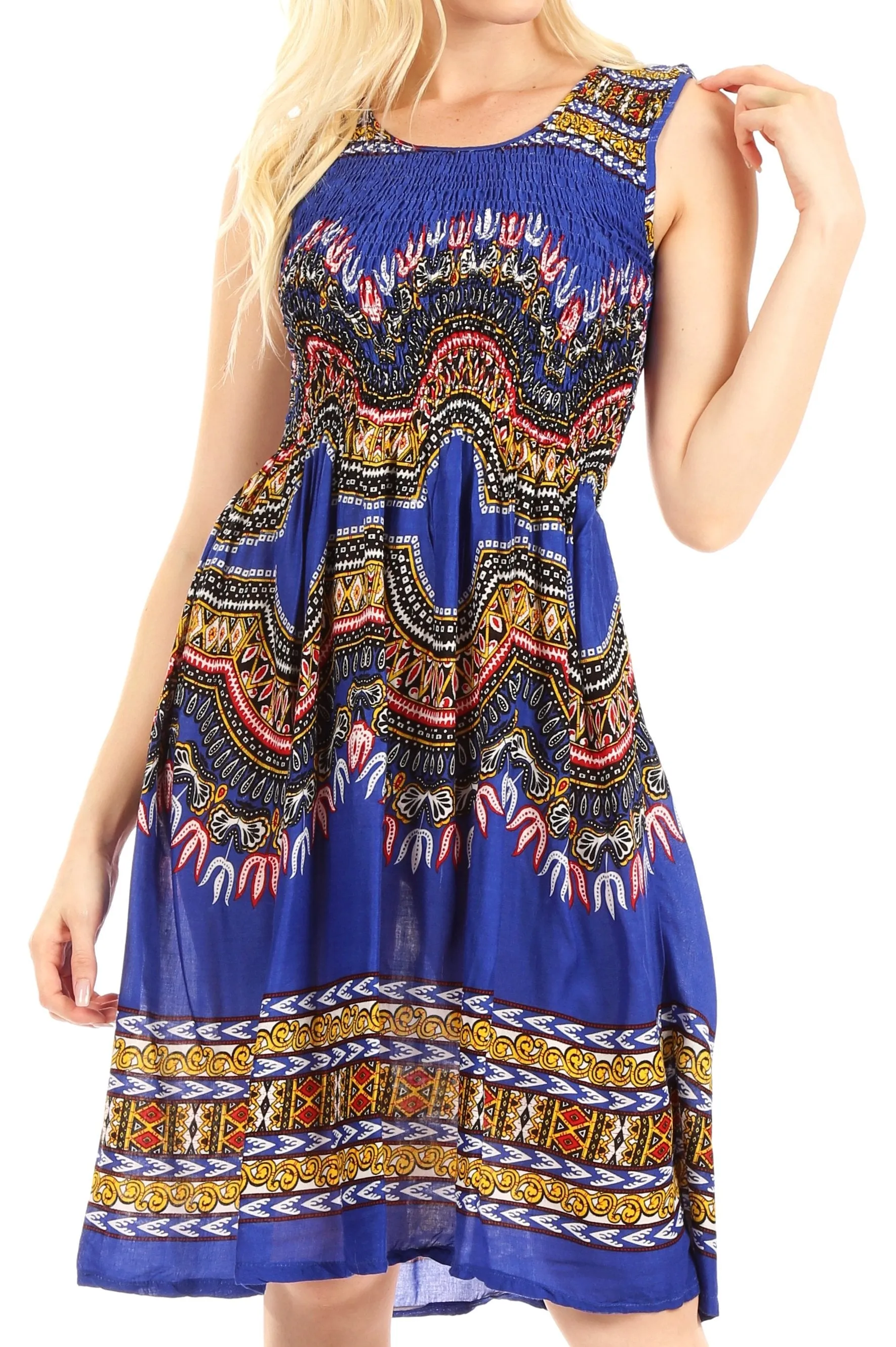 Sakkas Darcia Women's Casual Summer Cocktail Elastic Stretchy Dashiki Print Dress