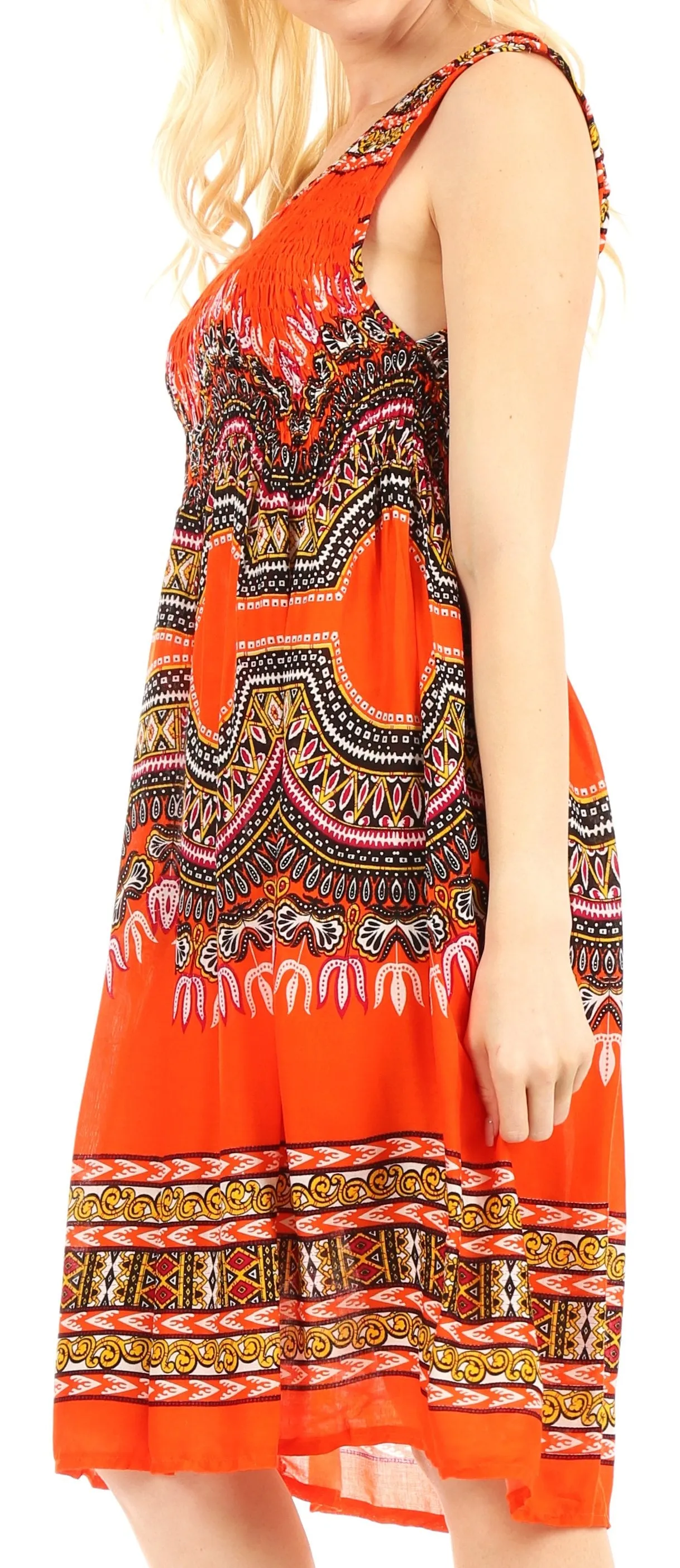 Sakkas Darcia Women's Casual Summer Cocktail Elastic Stretchy Dashiki Print Dress