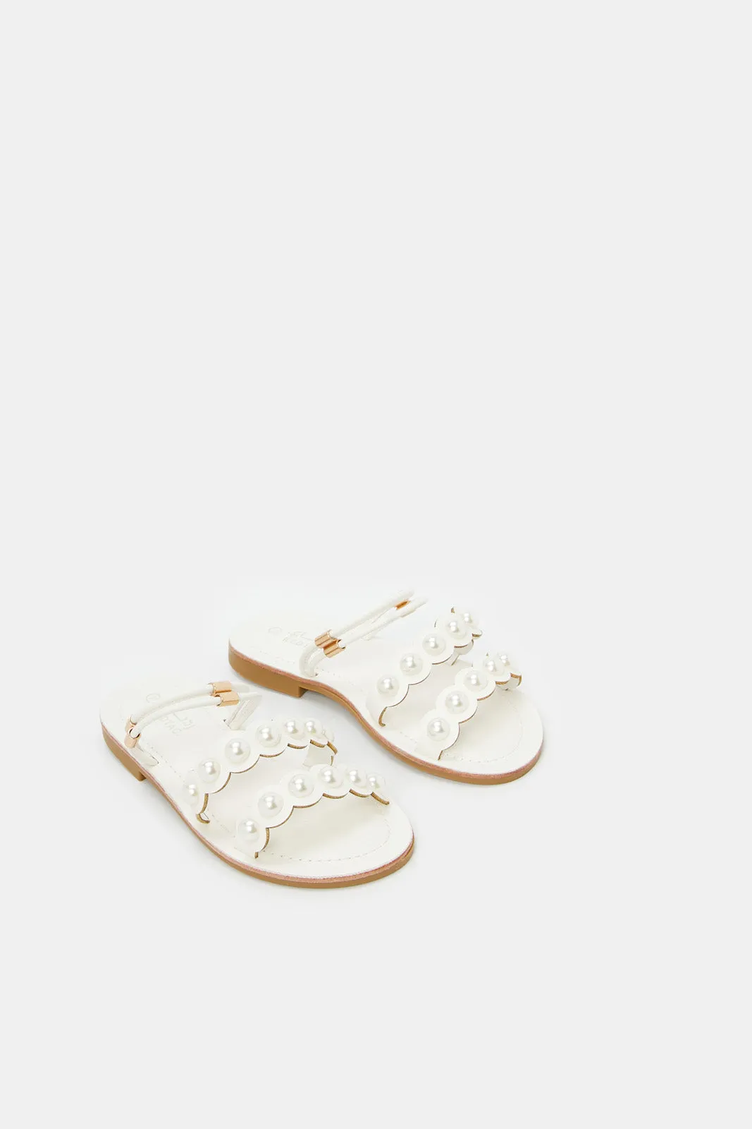 Senior Girls White Pearl Trim Mule Sandal