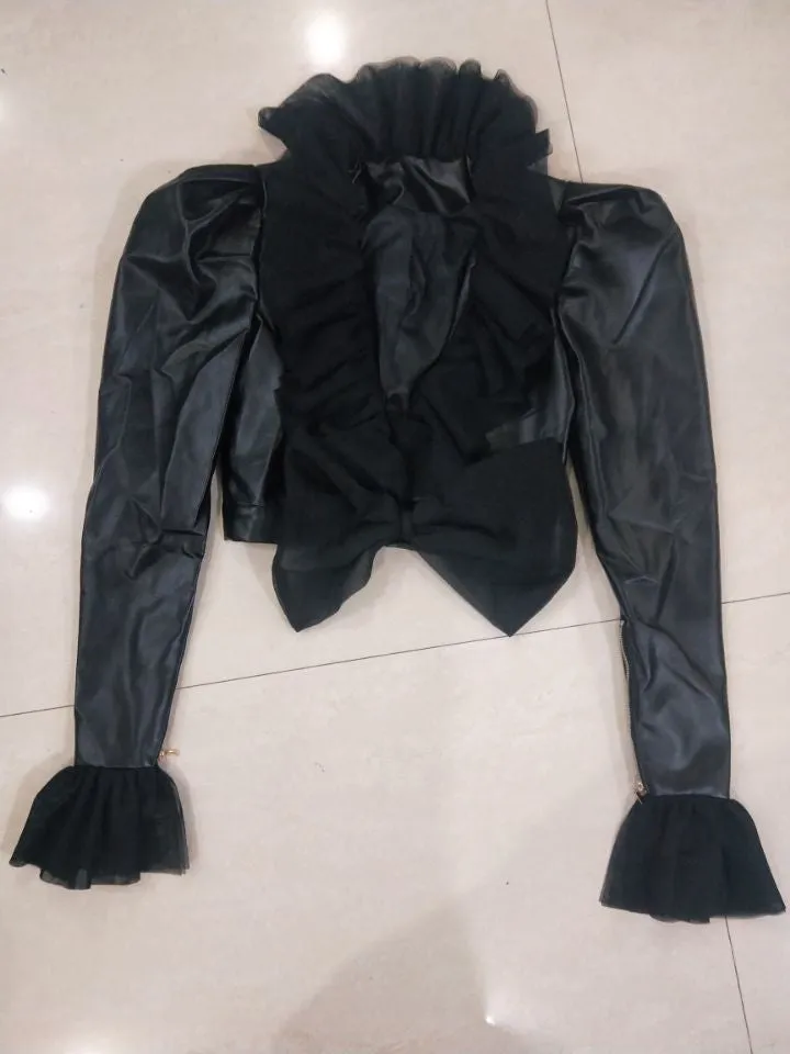 Slim short PU leather jacket