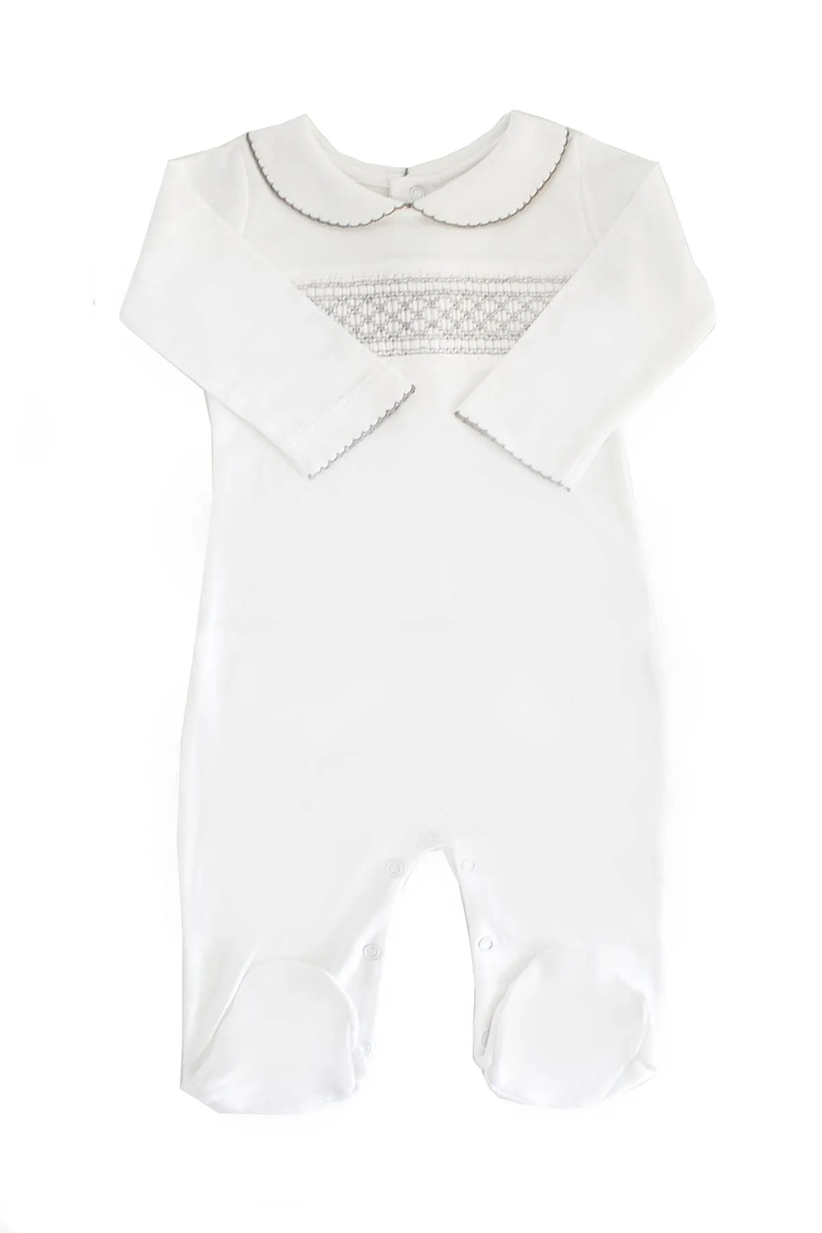 Smocked Cotton Pajama Pima Cotton White and Grey