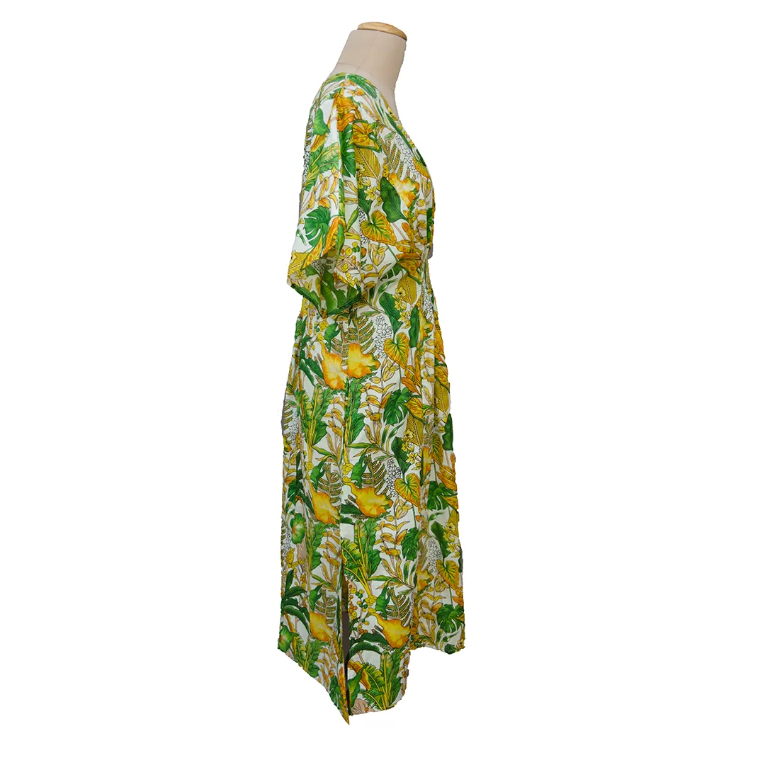 Tropical Lemon Lime Cotton Smocked Maxi Dress Size 16-32 P241