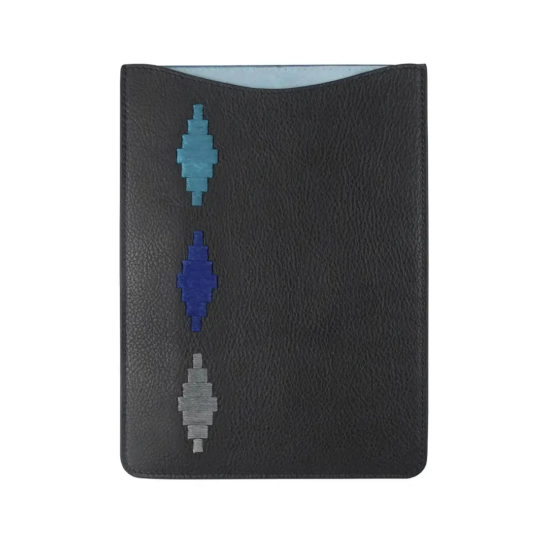 Vaina Small Tablet Sleeve - Black Leather & Cielo Stitching by Pampeano