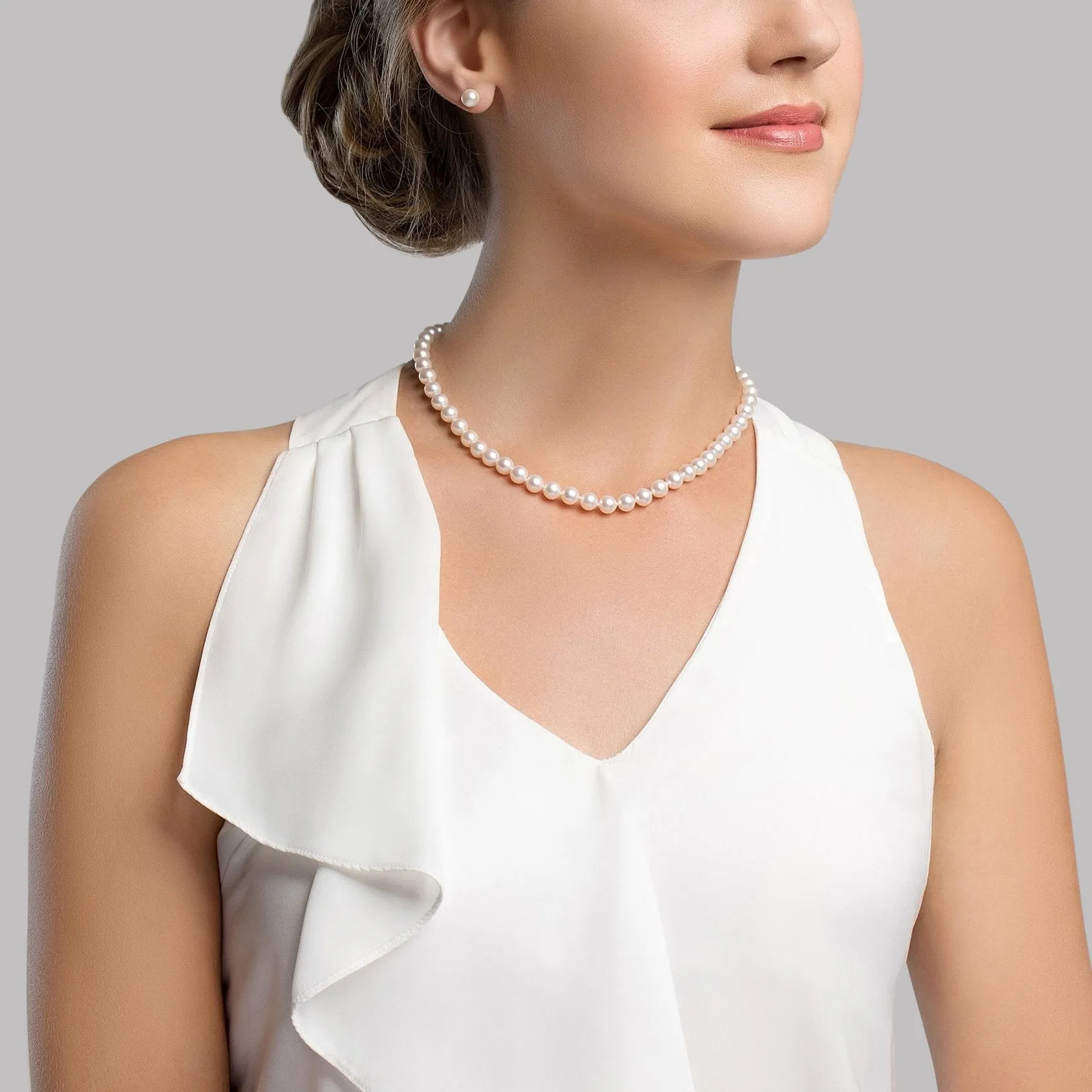 White Japanese Akoya Choker Length Pearl Necklace, 6.5-7.0mm - AAA Quality